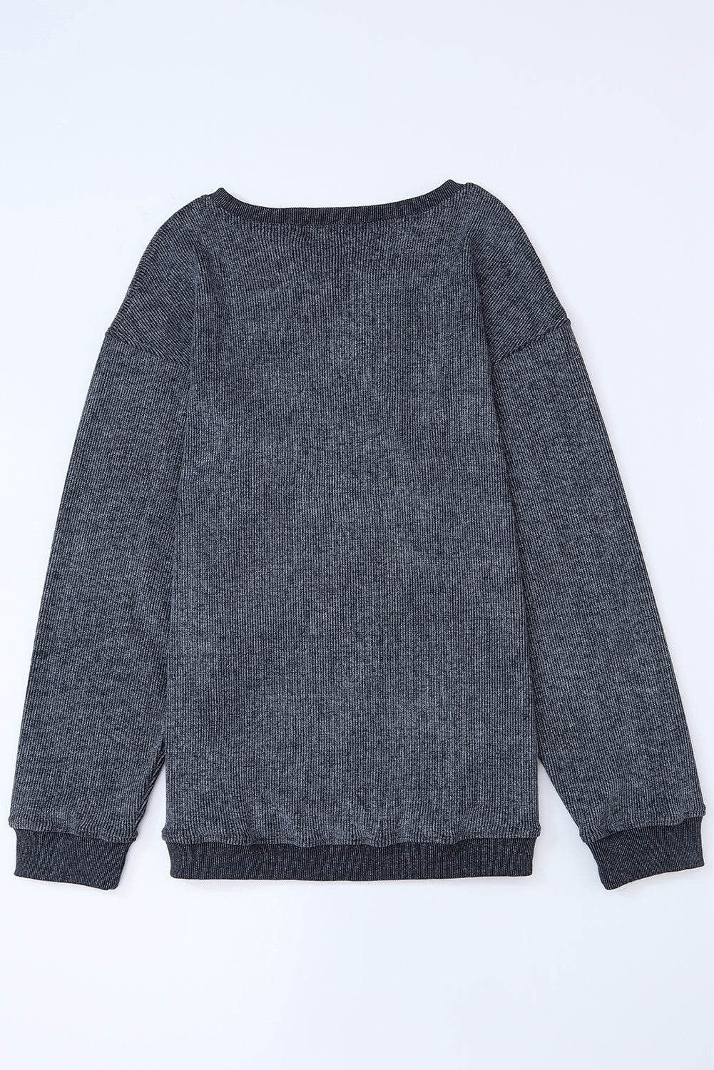 Ribbed Round Neck Pullover Sweatshirt