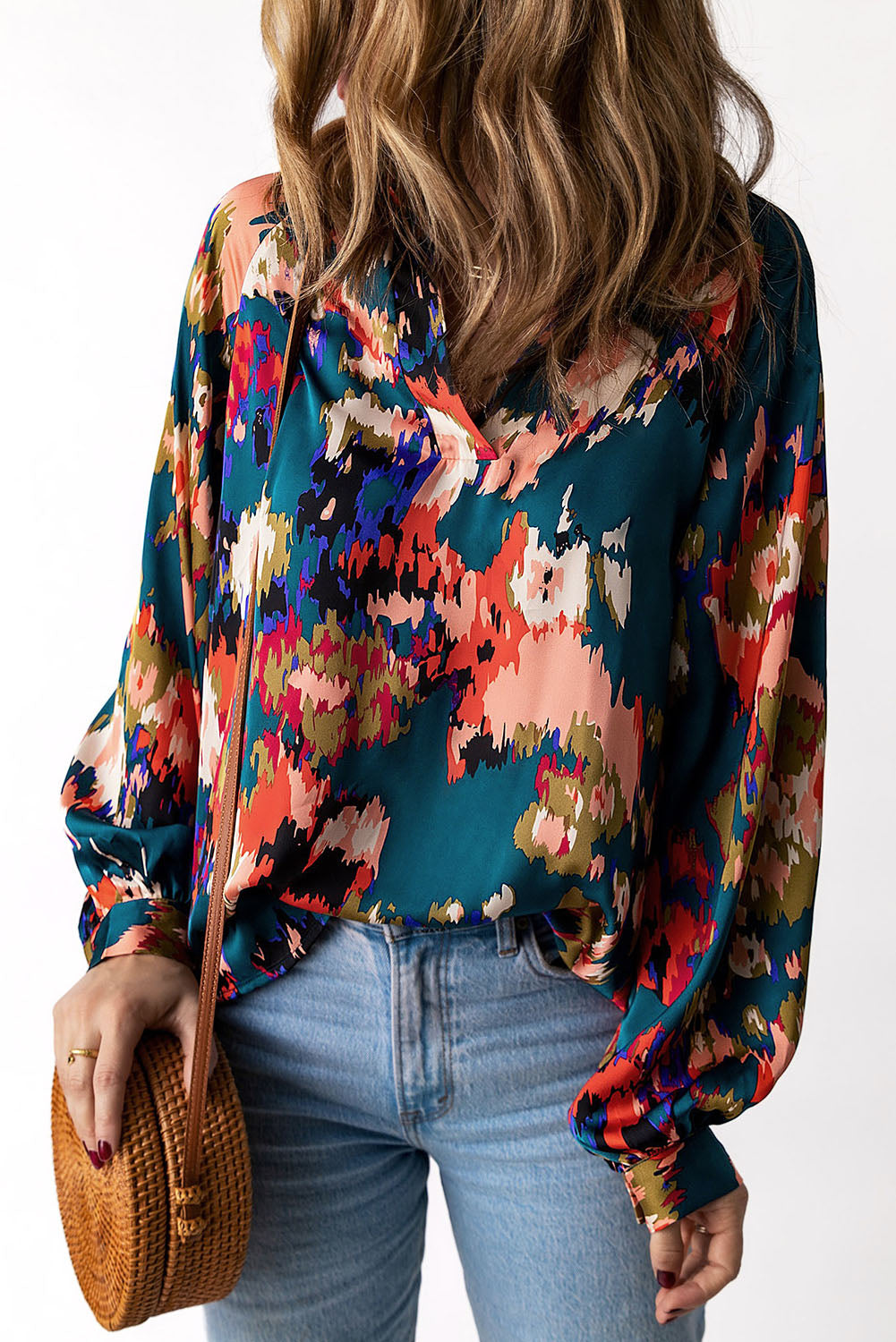 V Neck Puff Sleeve Blouse