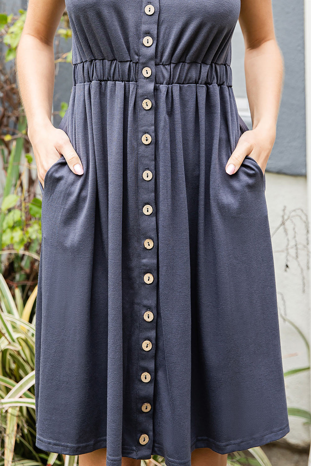 Sleeveless Button Front Short Basics Dress