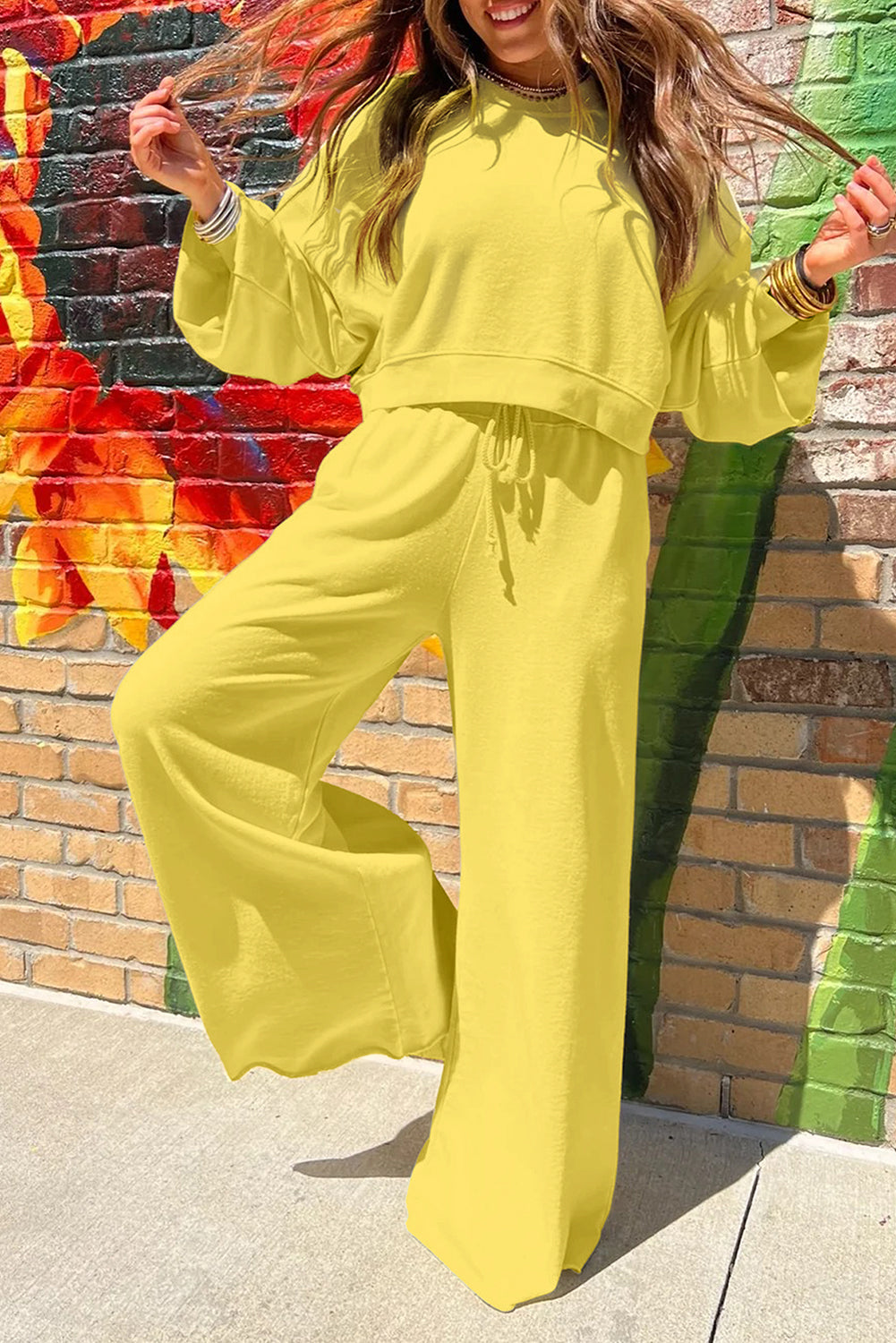 Drawstring Wide Leg Pants Set