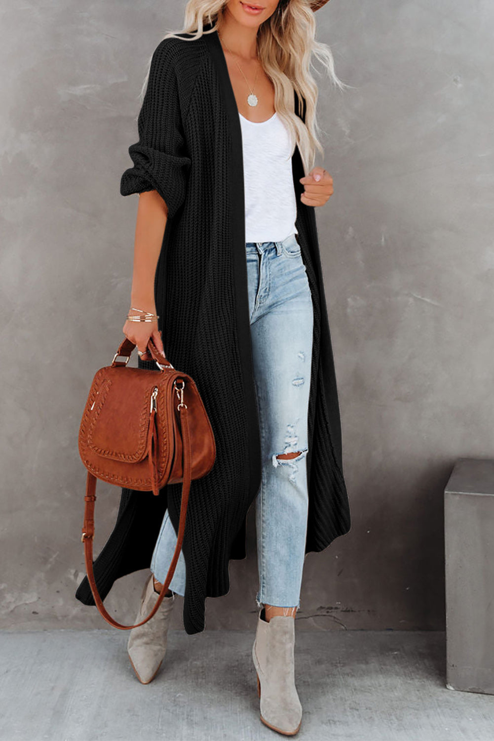 Cable Knit Open Front Duster Cardigan