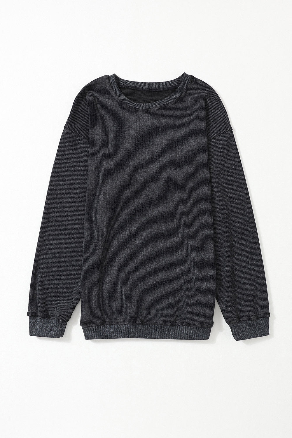 Ribbed Round Neck Pullover Sweatshirt