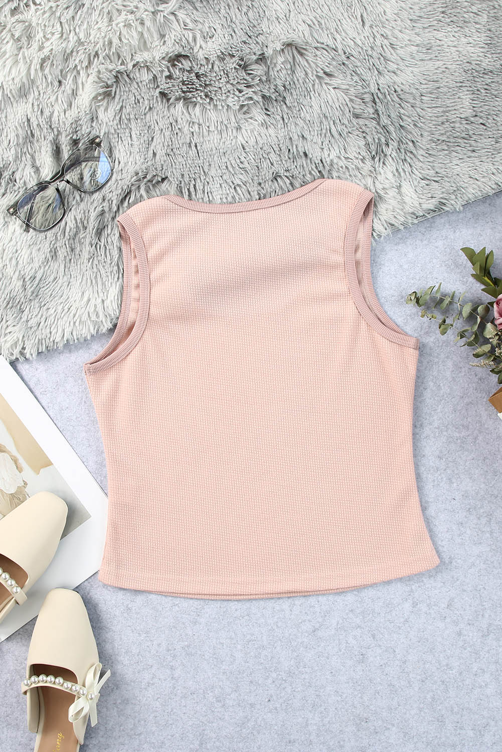 Plain Basic Waffle Knit U Neck Tank Top