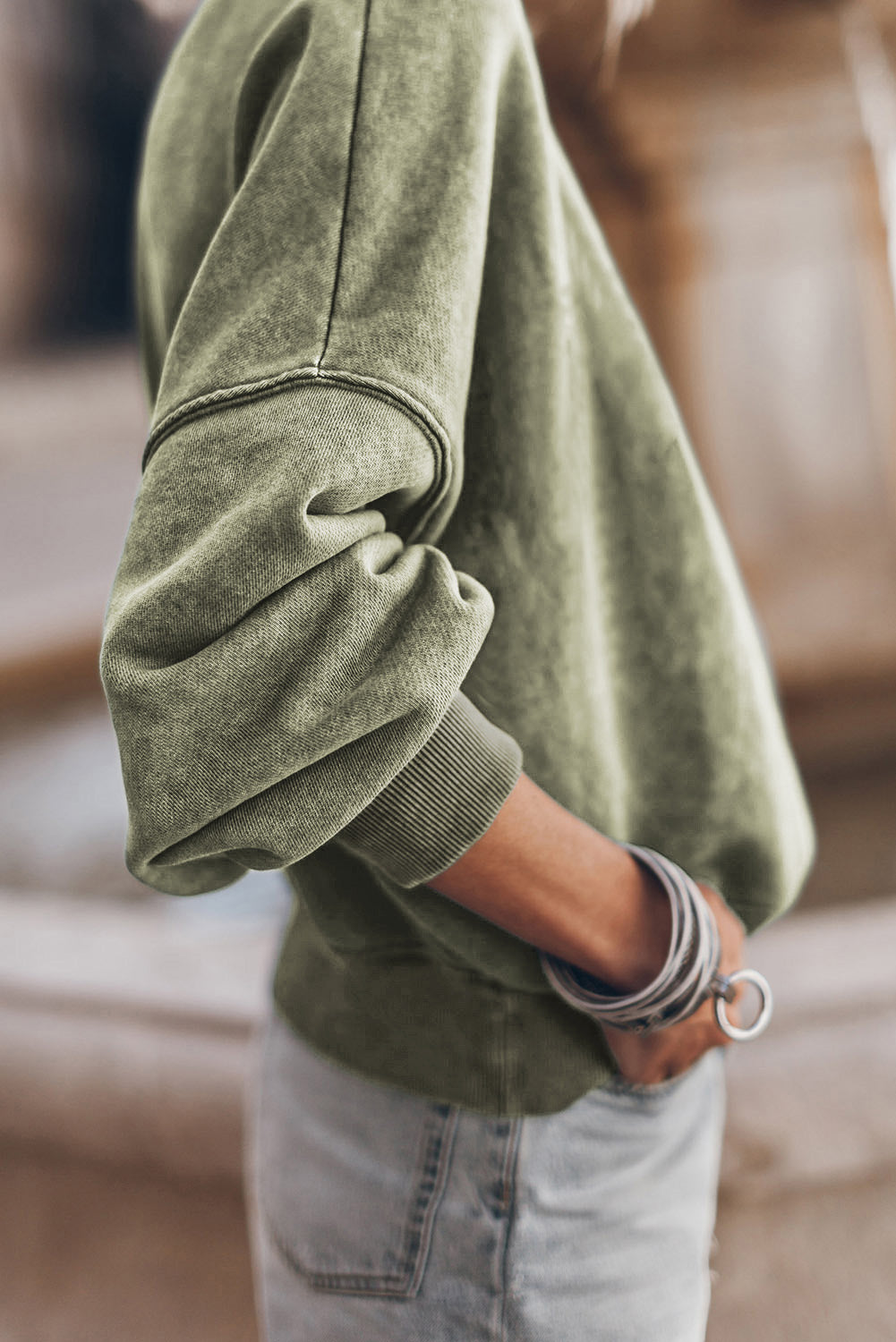 Drop Shoulder Crew Neck Pullover Sweatshirt