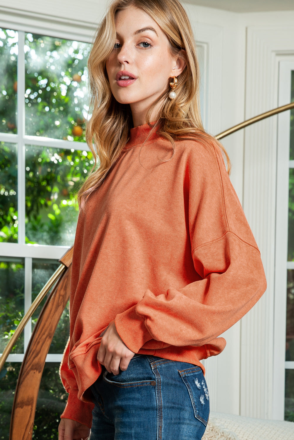 Drop Shoulder Crew Neck Pullover Sweatshirt