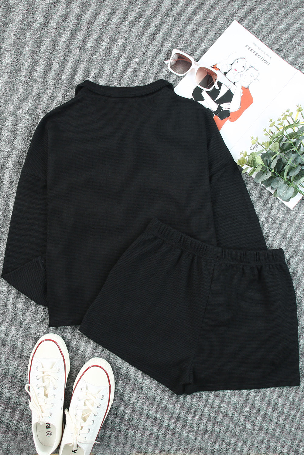 Ribbed Sweatshirt & High Waist Shorts Set