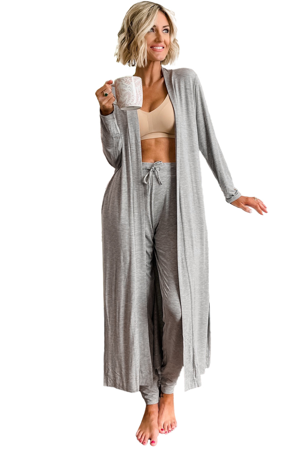 Long Cardigan and Skinny Pants Loungewear Set