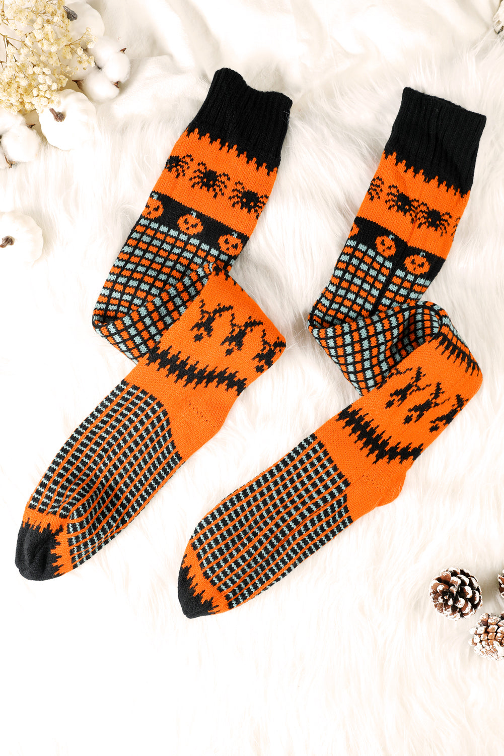 Orange Witch Pumpkin Halloween Party Costume Knit Knee High Socks