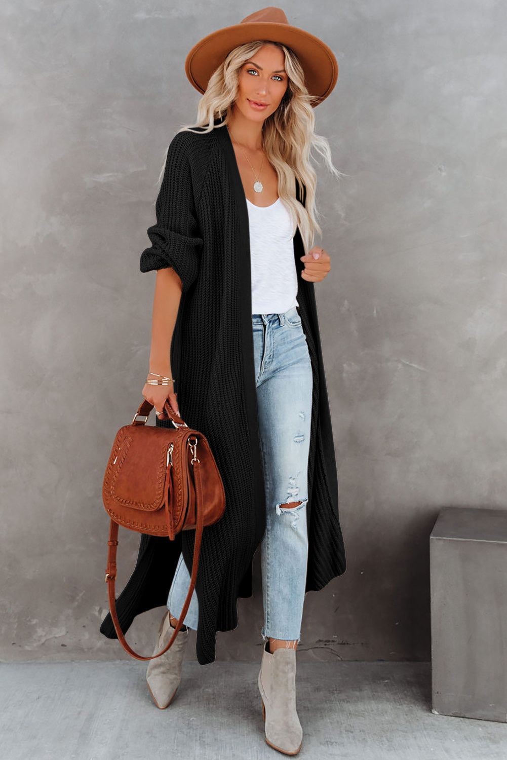 Cable Knit Open Front Duster Cardigan