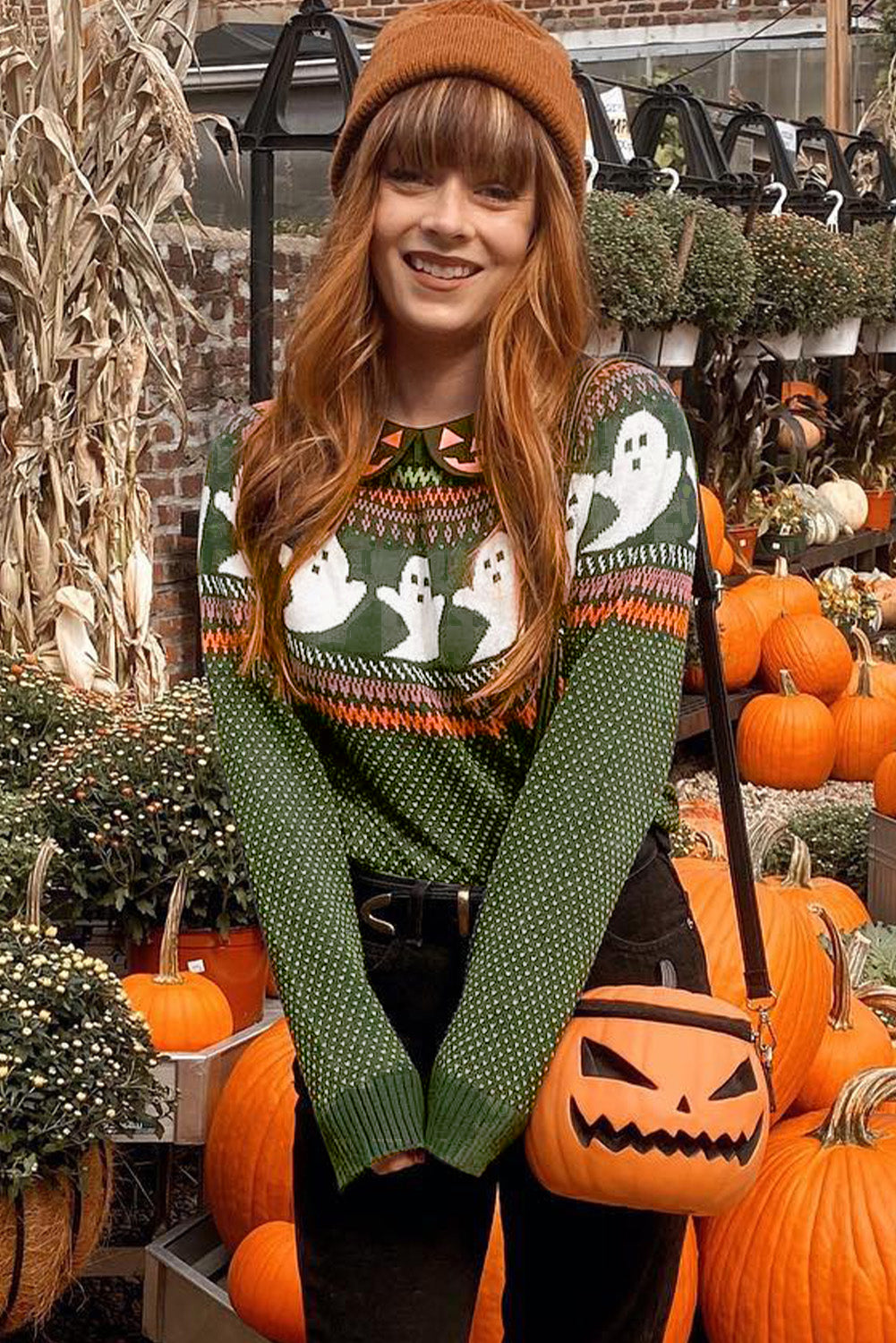 Halloween Ghost Pattern Drop Shoulder Sweater