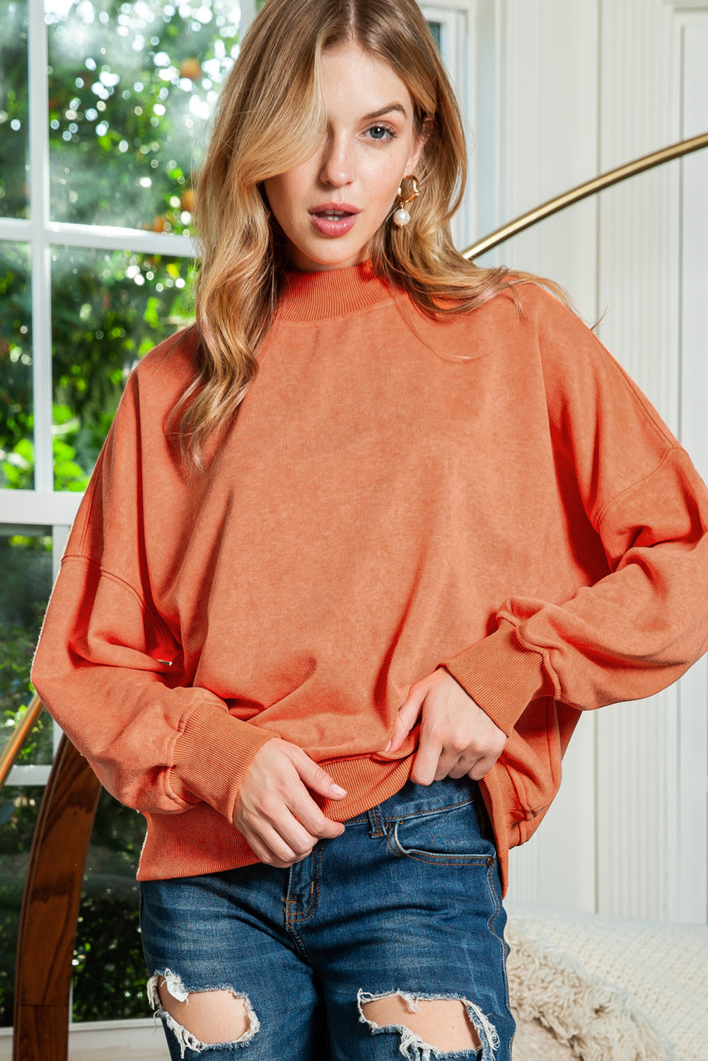Drop Shoulder Crew Neck Pullover Sweatshirt
