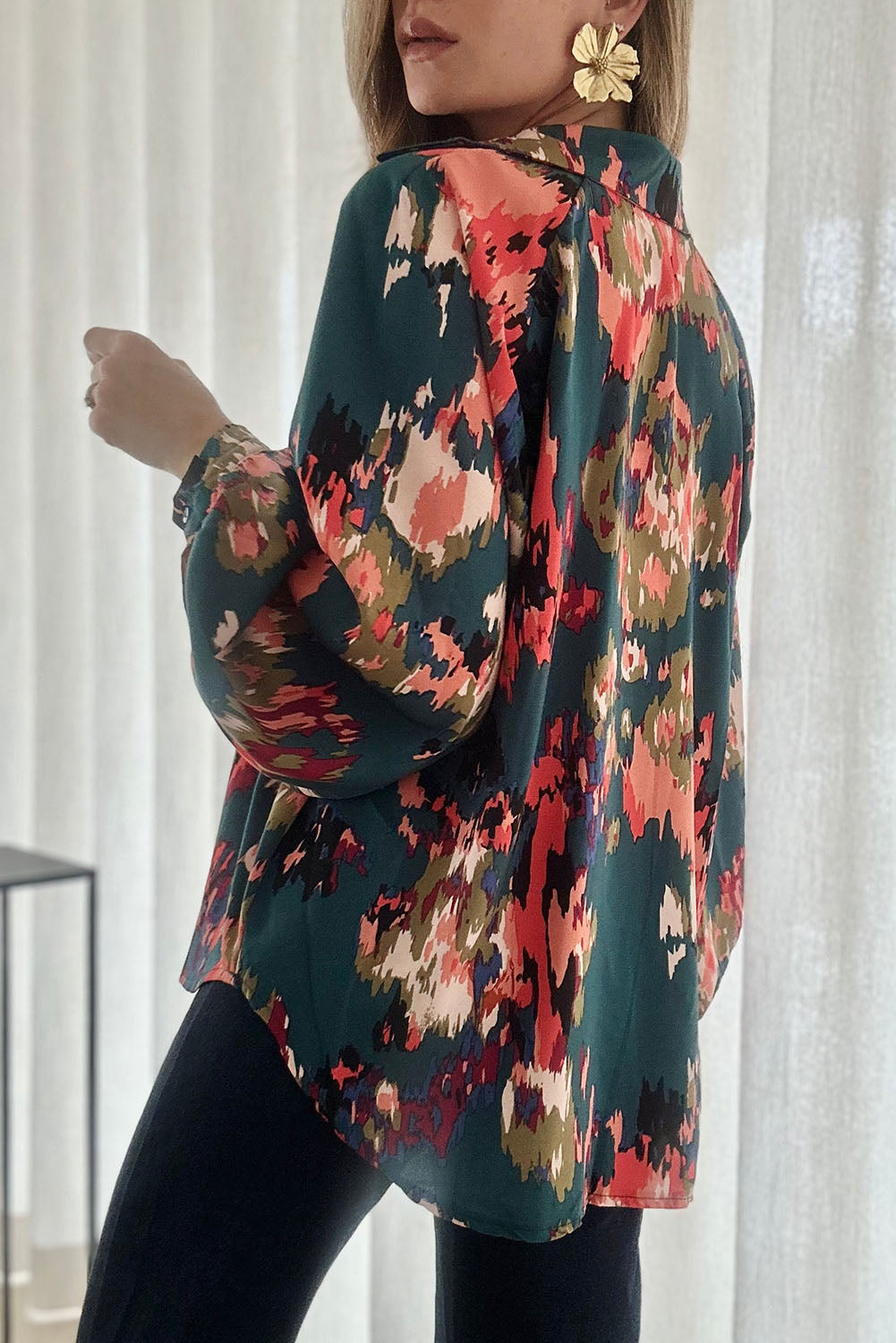 V Neck Puff Sleeve Blouse