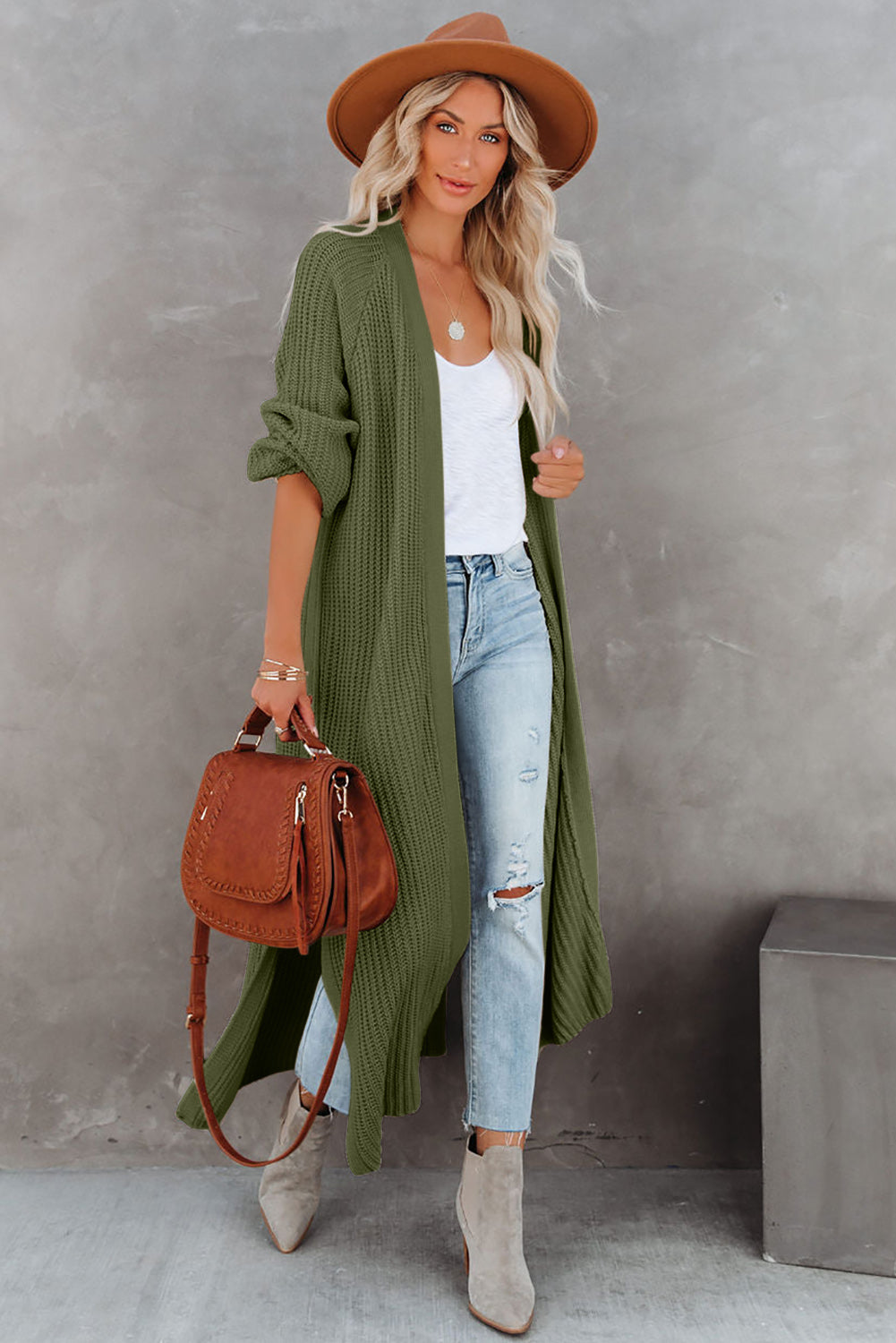 Cable Knit Open Front Duster Cardigan