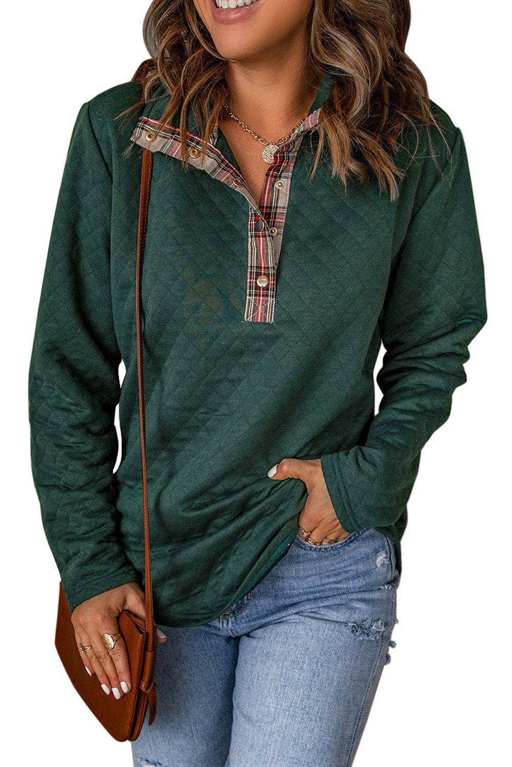 Plaid Trim Sweatshirt