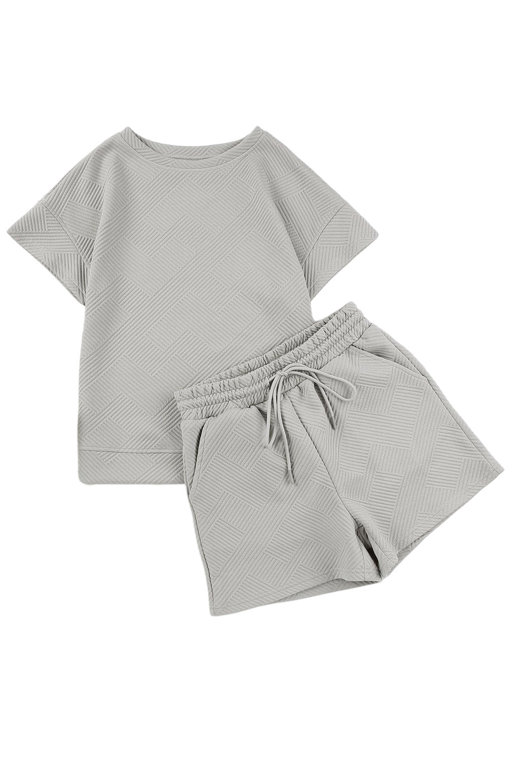 Solid Textured Drawstring Shorts Set
