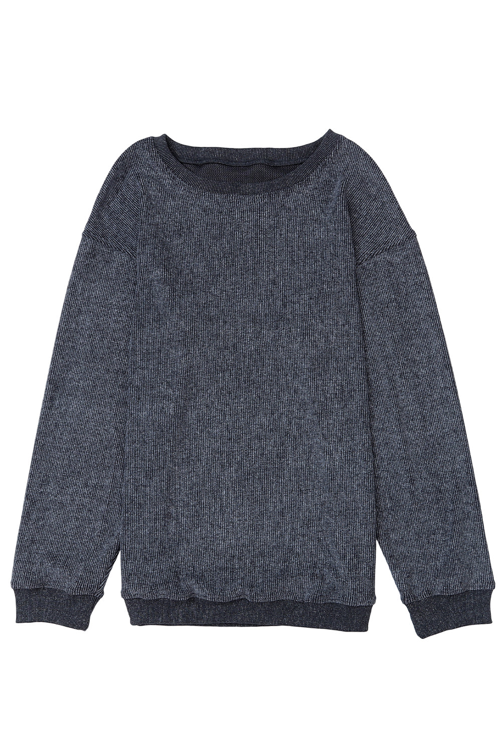 Ribbed Round Neck Pullover Sweatshirt