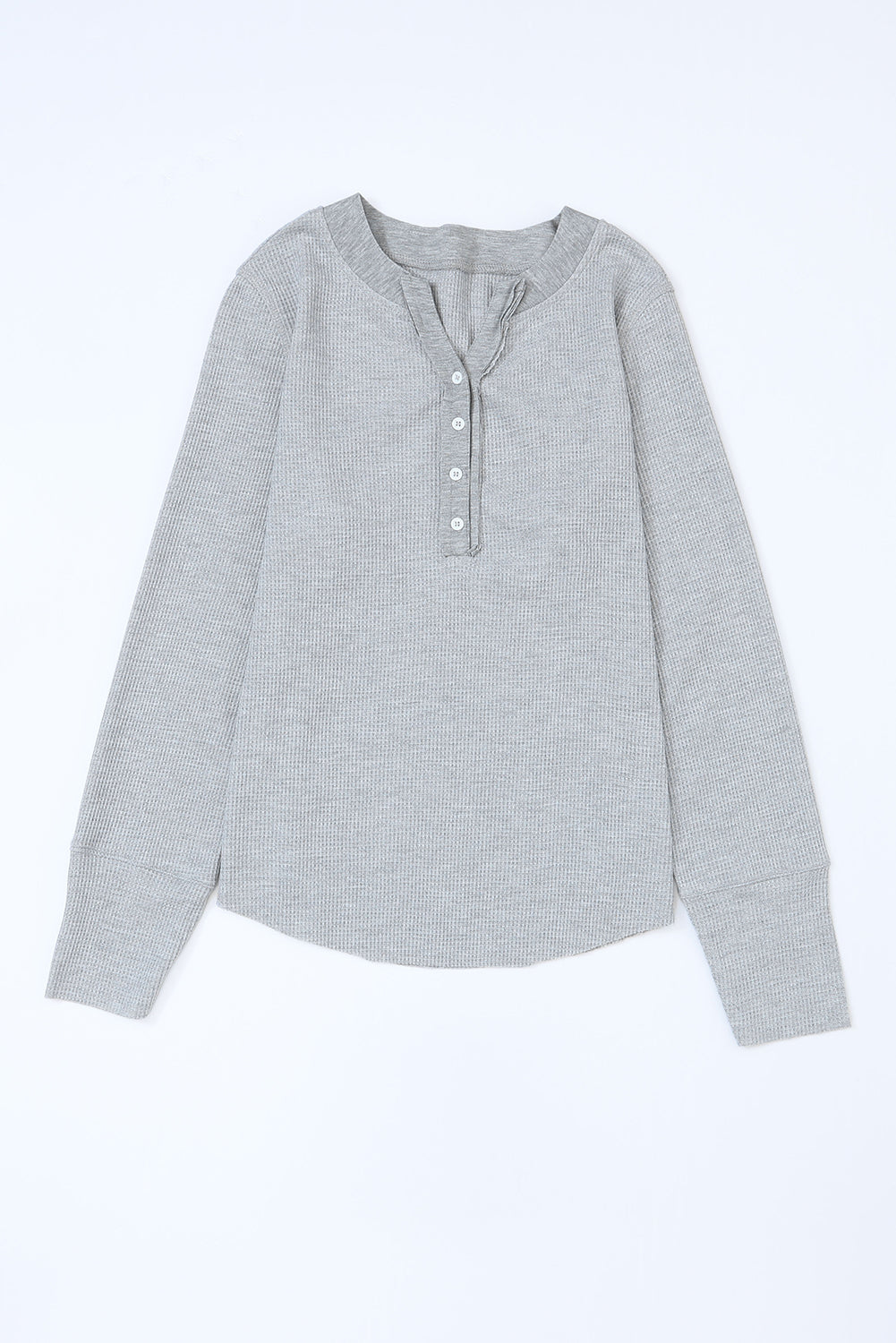 Waffle Knit Long Sleeve Henley Shirt