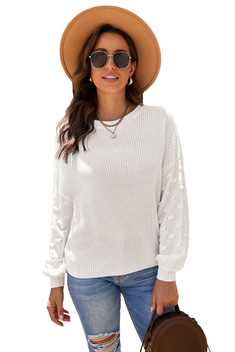 Bubble Sleeve Cropped Knit Sweater
