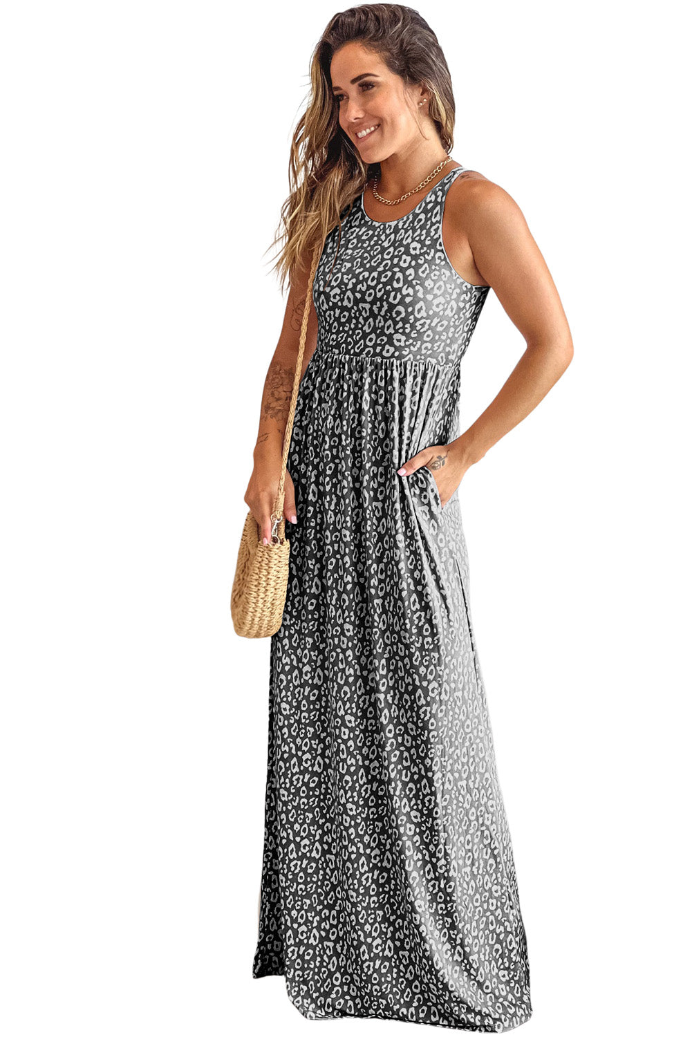 Leopard Pocketed Maxi Tank Dress