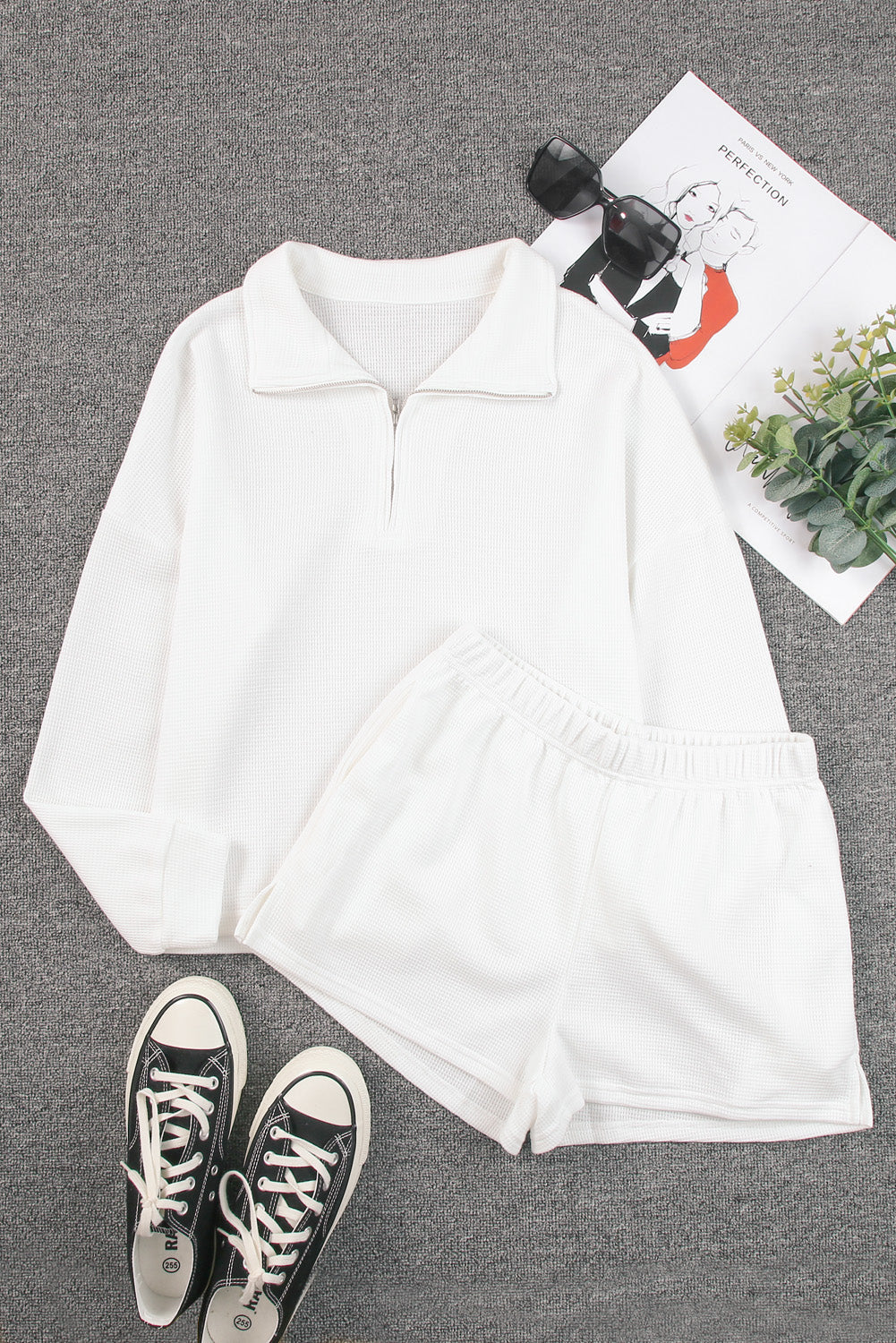 Ribbed Sweatshirt & High Waist Shorts Set