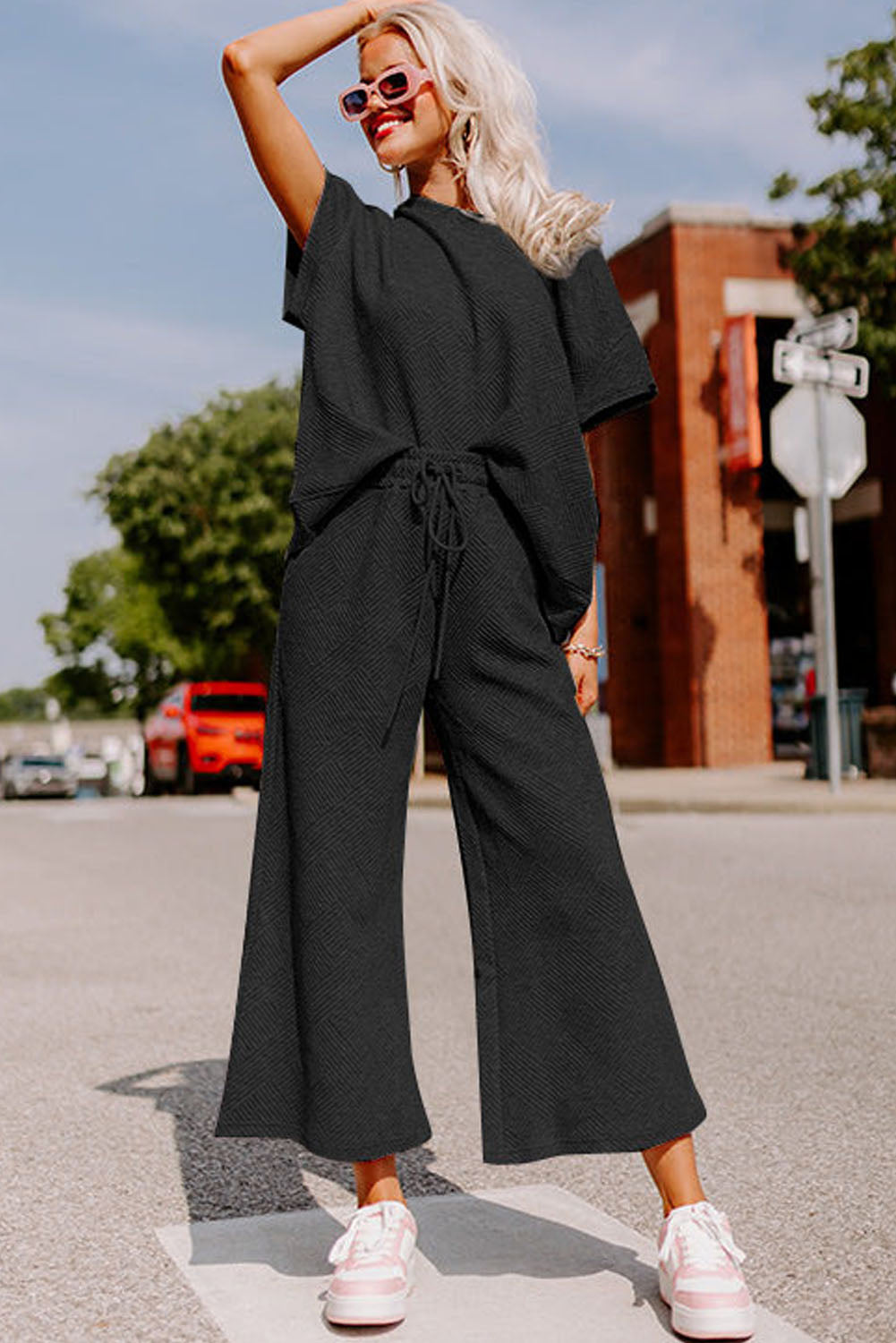 Loose Fit T Shirt and Drawstring Pants Set