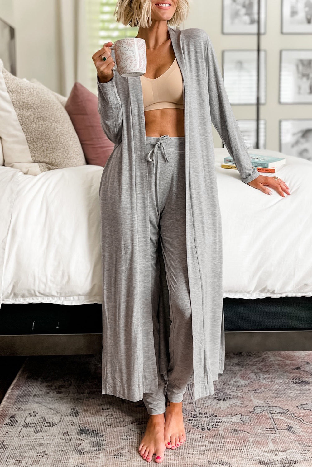 Long Cardigan and Skinny Pants Loungewear Set