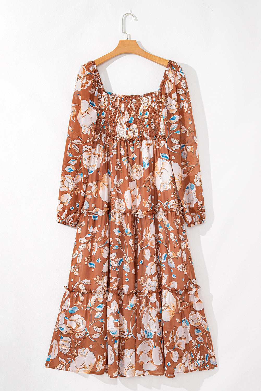 Floral Square Neck High Waist Maxi Dress