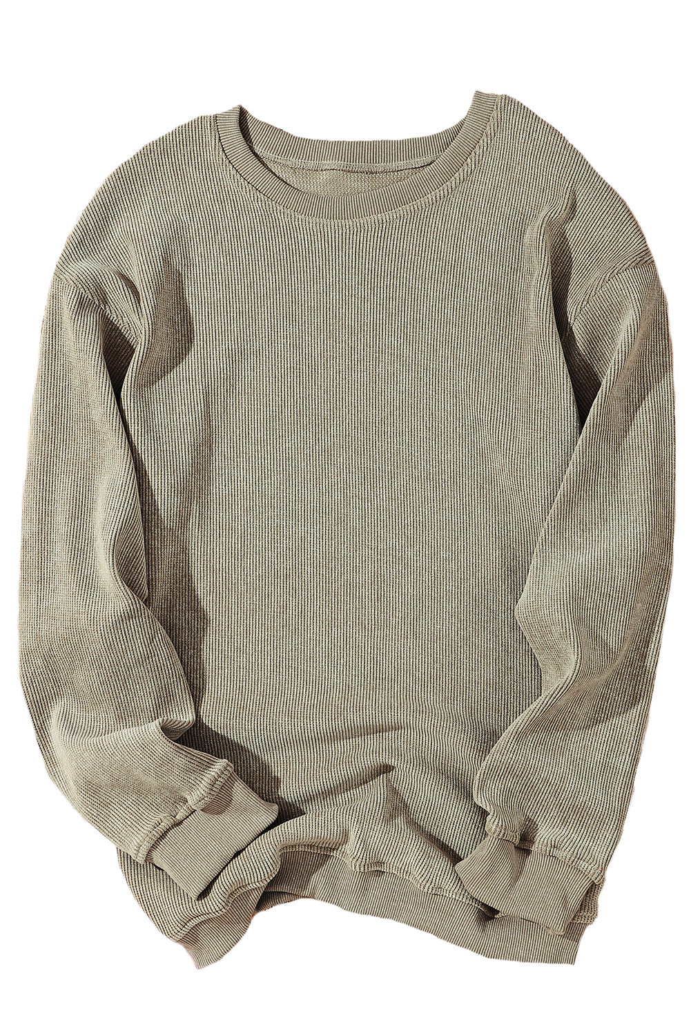 Ribbed Round Neck Pullover Sweatshirt