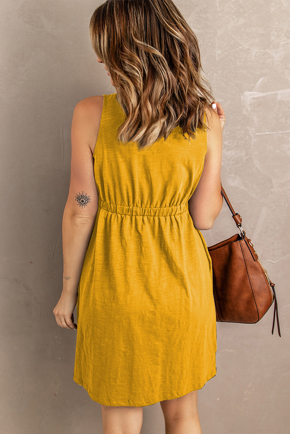 Sleeveless Button Front Short Basics Dress