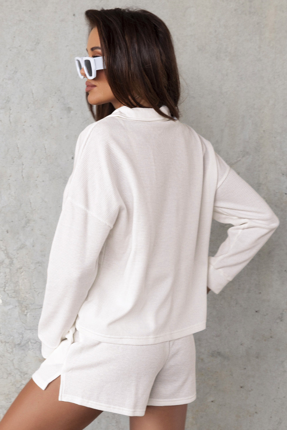 Ribbed Sweatshirt & High Waist Shorts Set