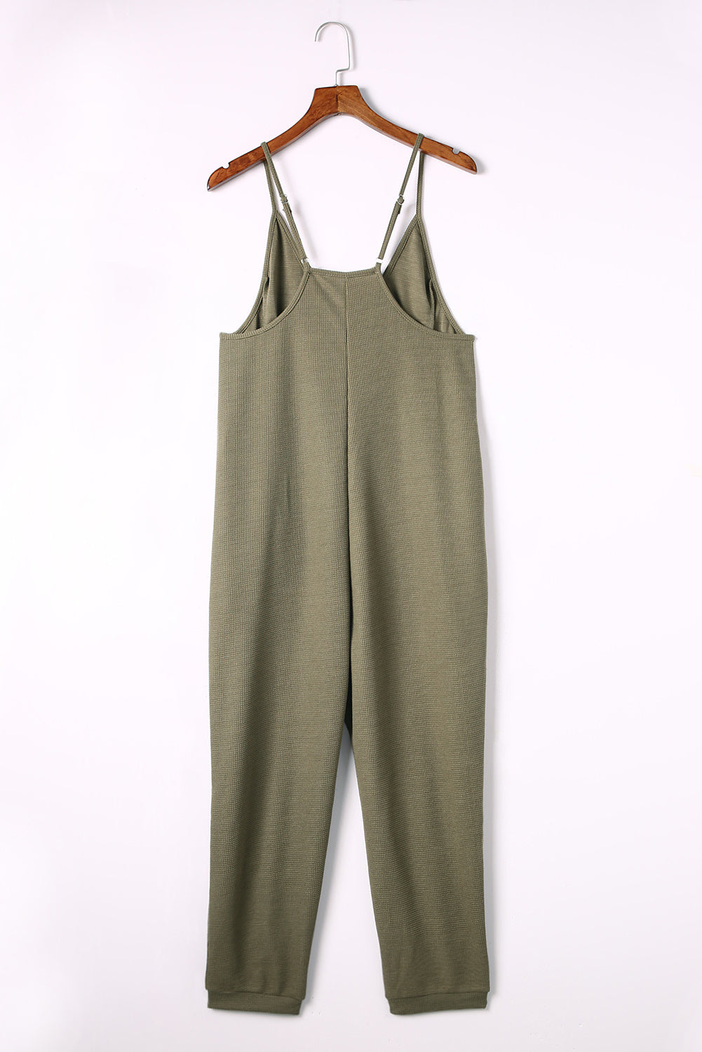 Blue Casual Textured Sleeveless V-Neck Pocketed Jumpsuit