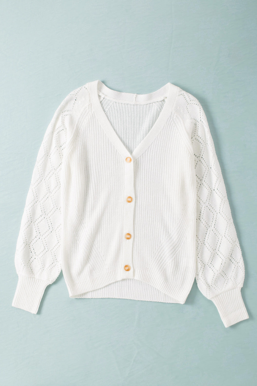 Button Bishop Sleeve Knit Cardigan