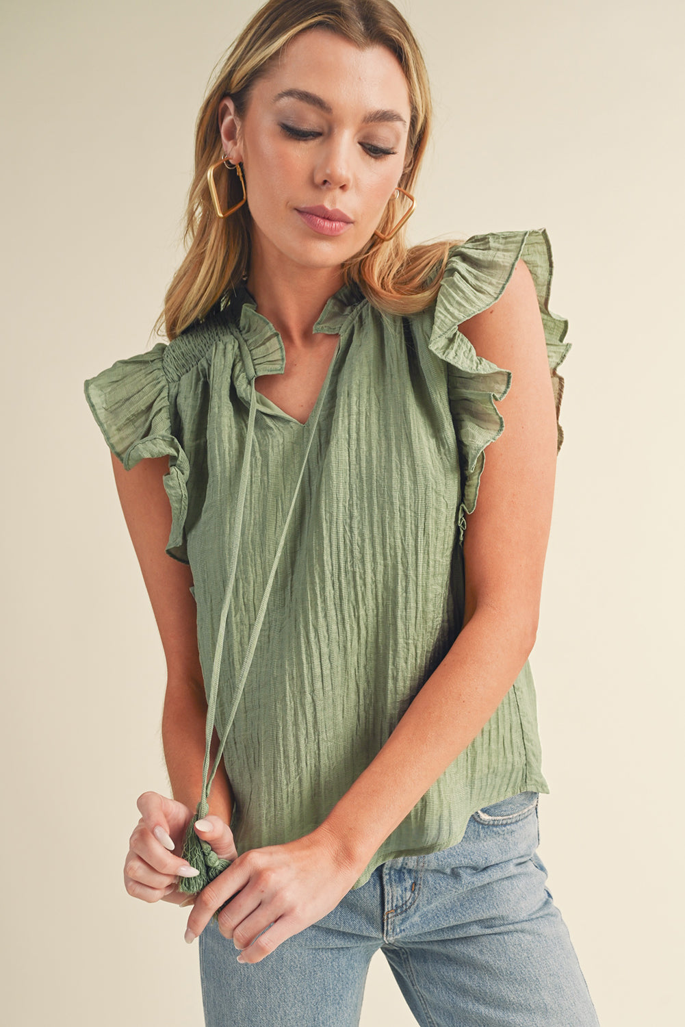 V Neck Textured Blouse