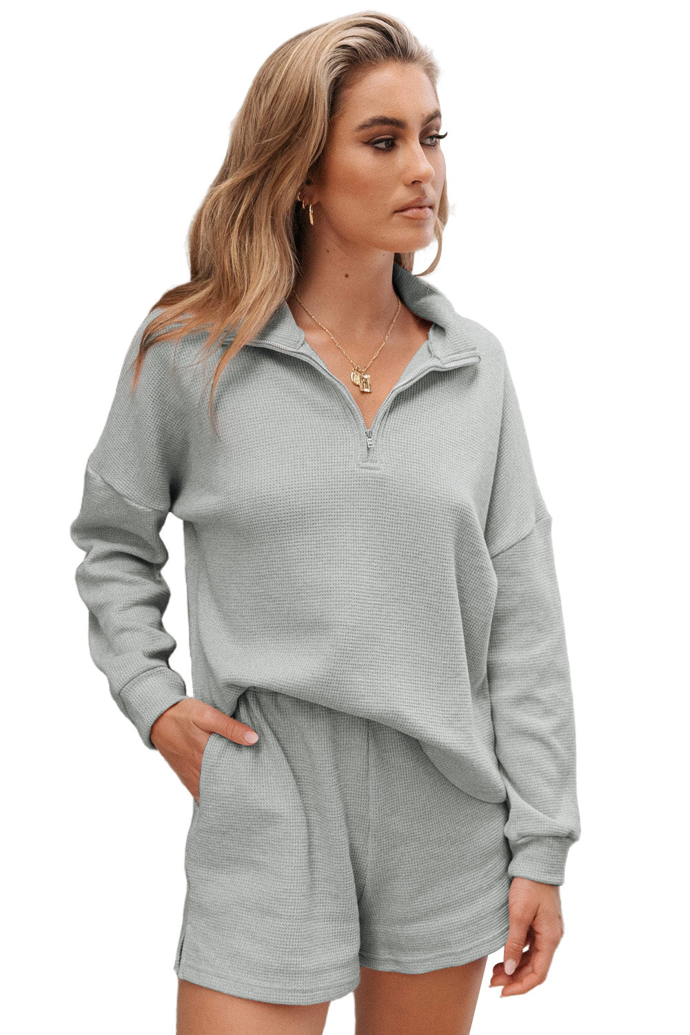 Ribbed Sweatshirt & High Waist Shorts Set