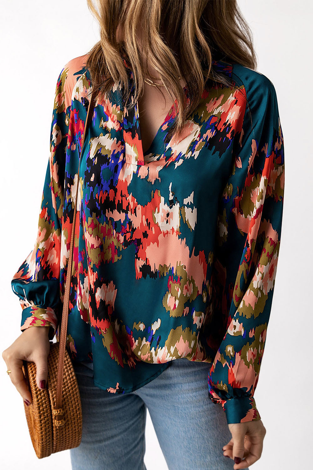 V Neck Puff Sleeve Blouse