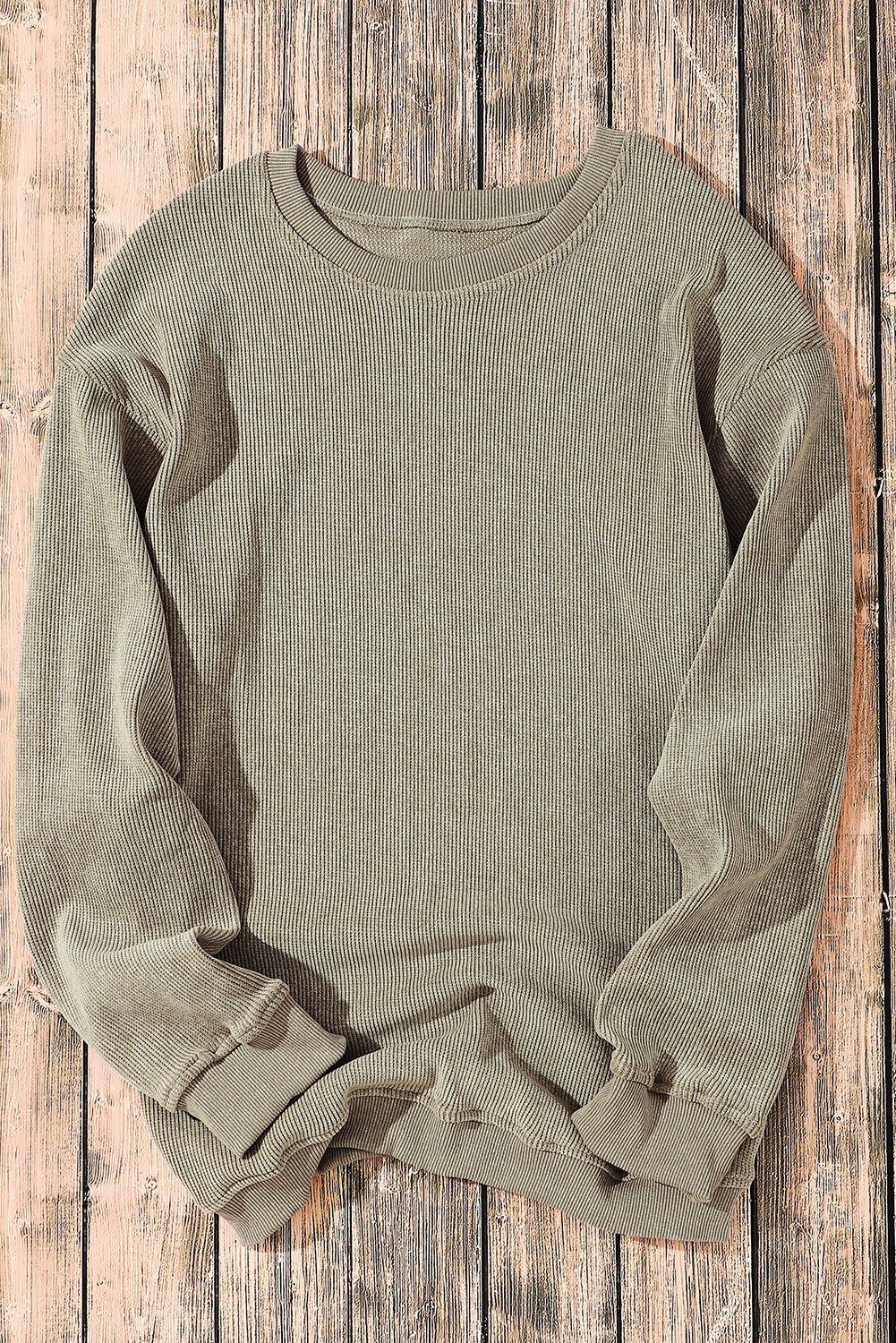 Ribbed Round Neck Pullover Sweatshirt