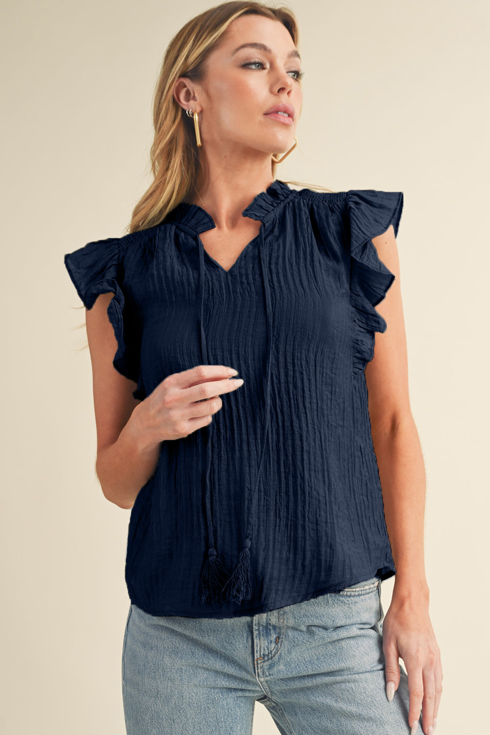 V Neck Textured Blouse