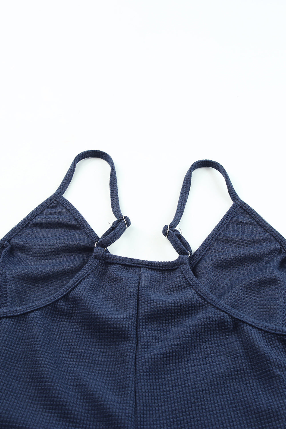 Blue Casual Textured Sleeveless V-Neck Pocketed Jumpsuit