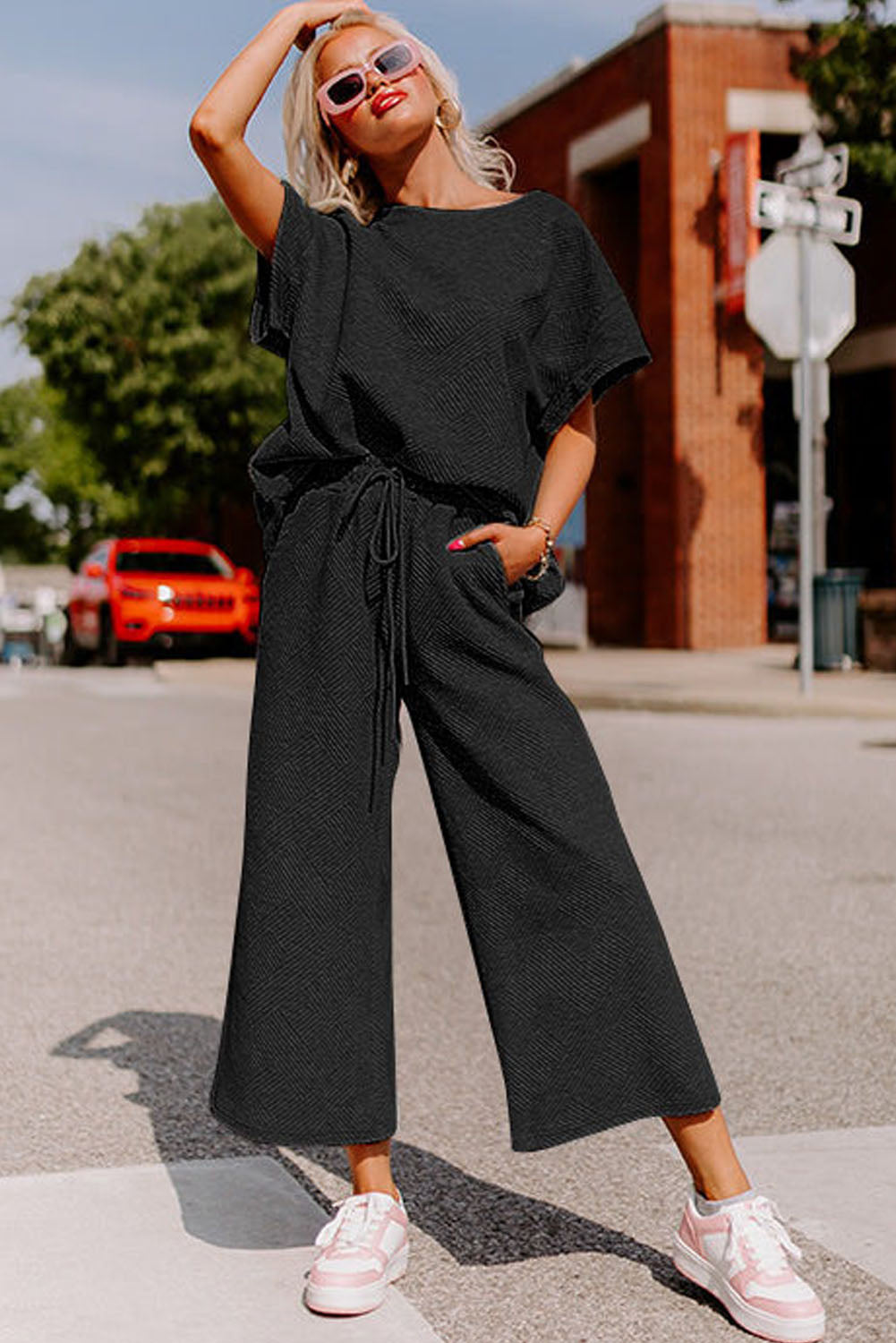 Loose Fit T Shirt and Drawstring Pants Set