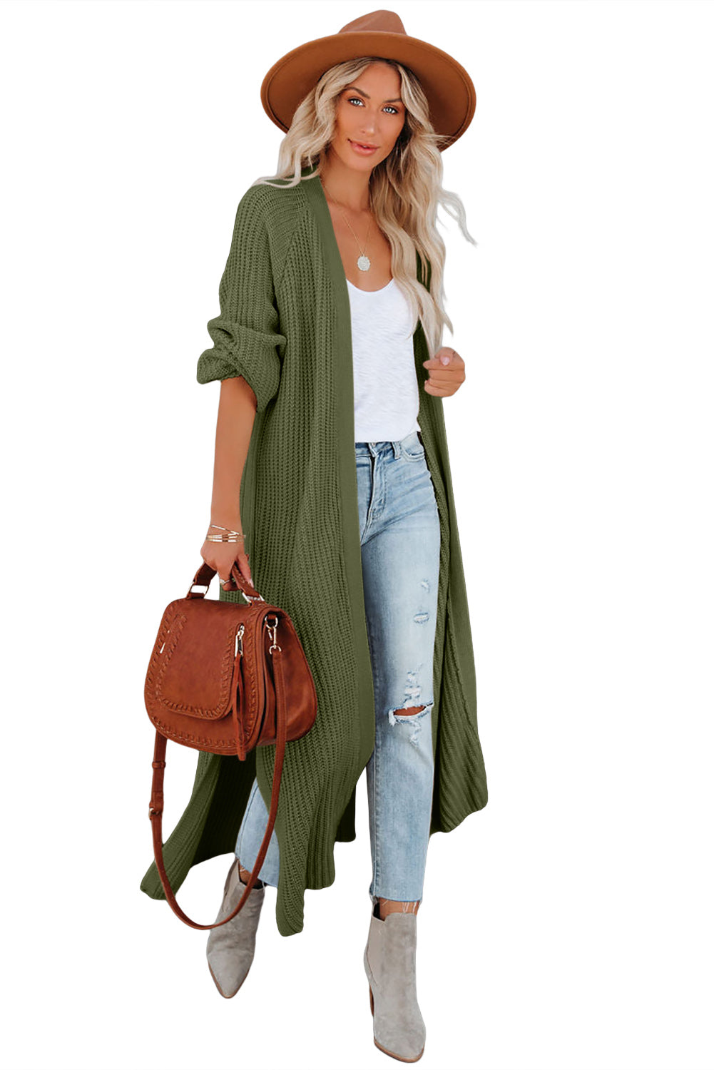 Cable Knit Open Front Duster Cardigan