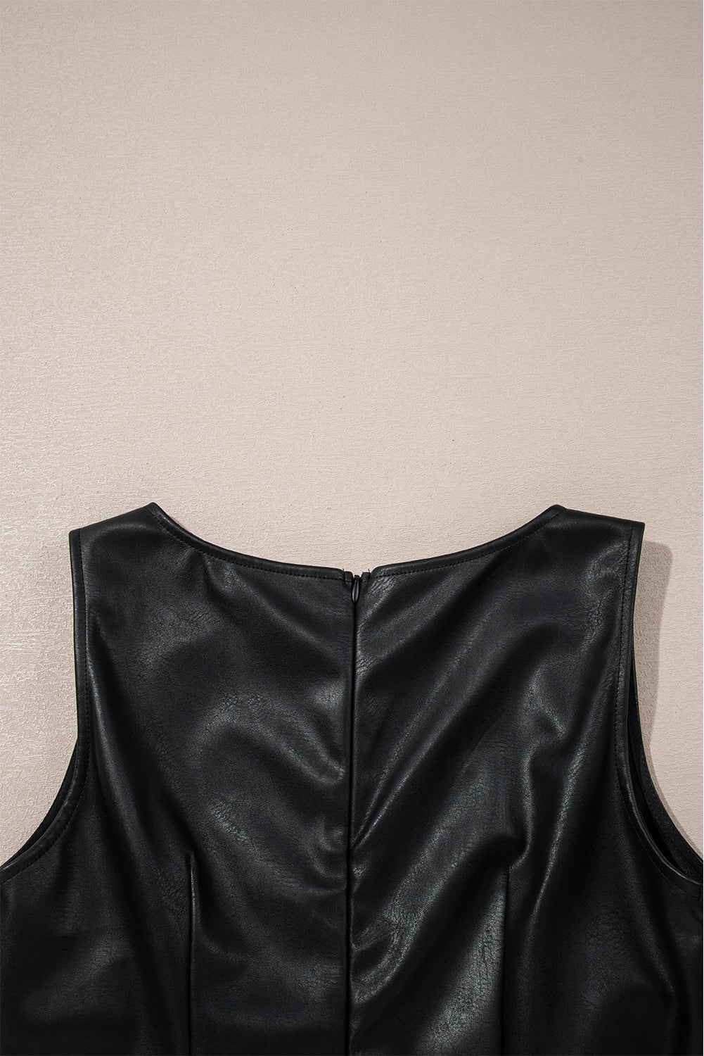 Faux Leather Sleeveless Round Neck Mini Dress