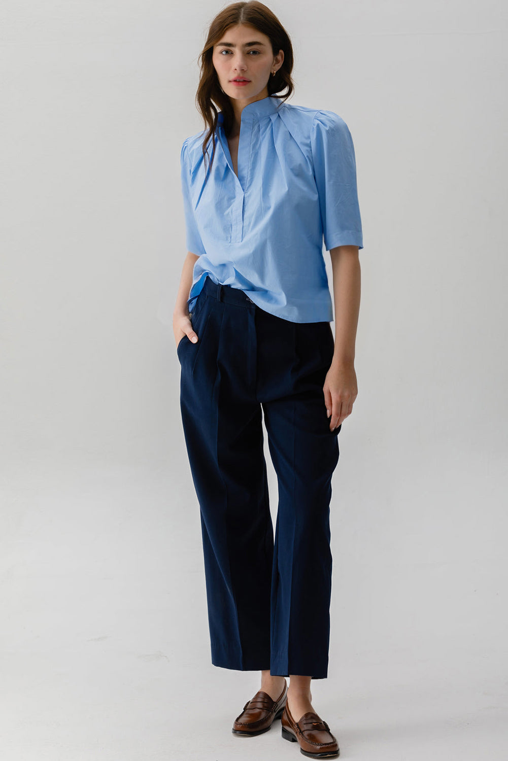 Short Sleeve Pleated Blouse