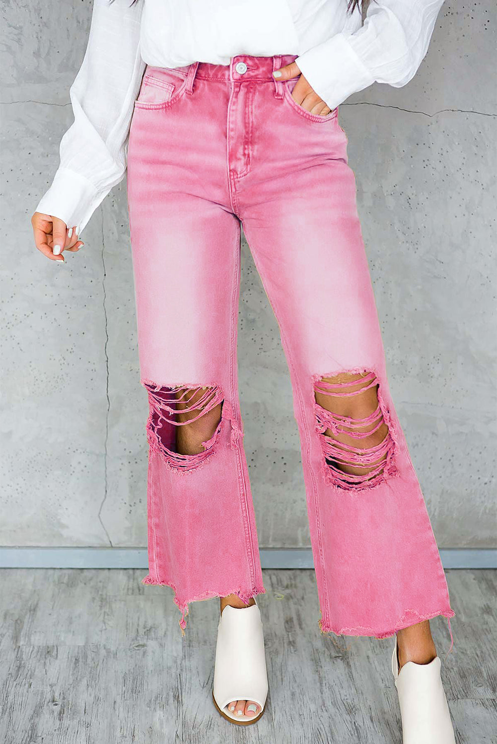 High Waist Flare Jeans with Raw Hem