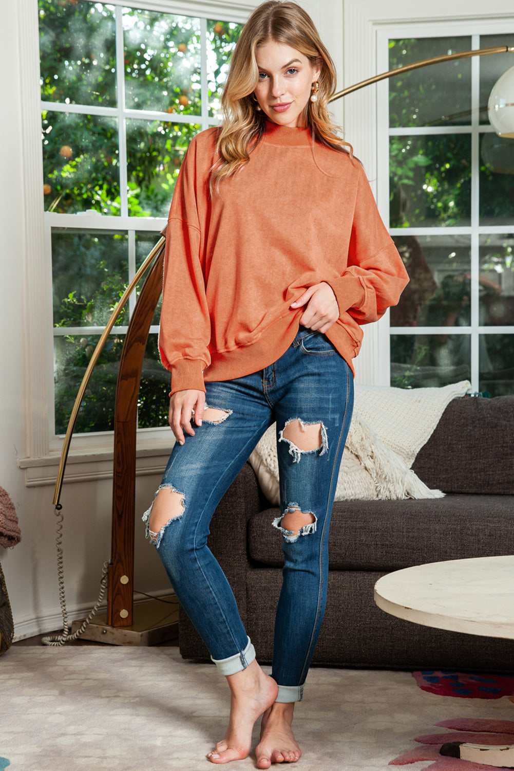 Drop Shoulder Crew Neck Pullover Sweatshirt