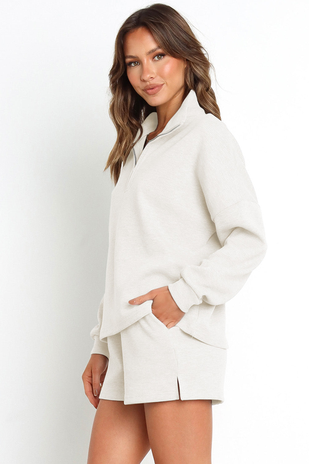 Ribbed Sweatshirt & High Waist Shorts Set