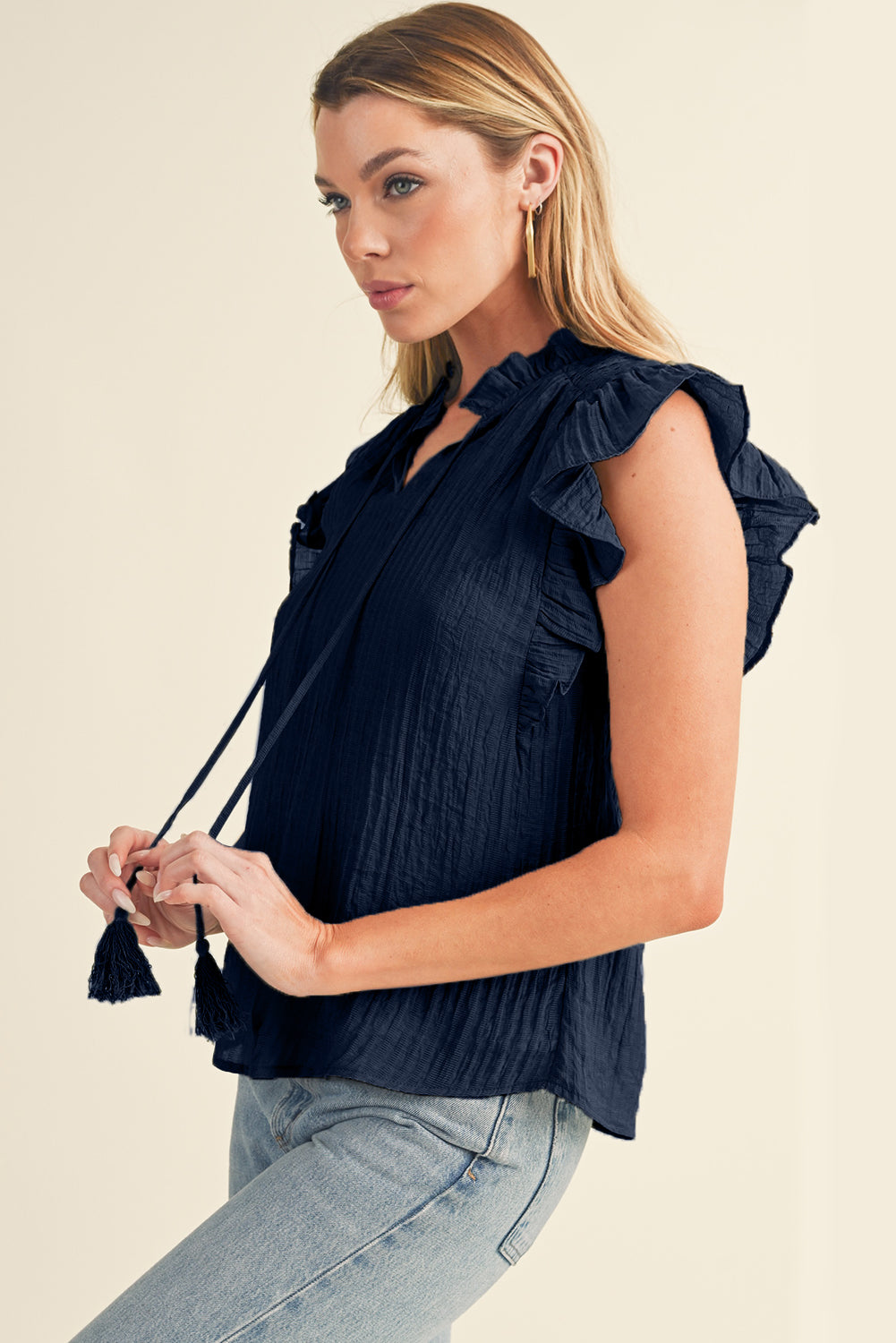 V Neck Textured Blouse