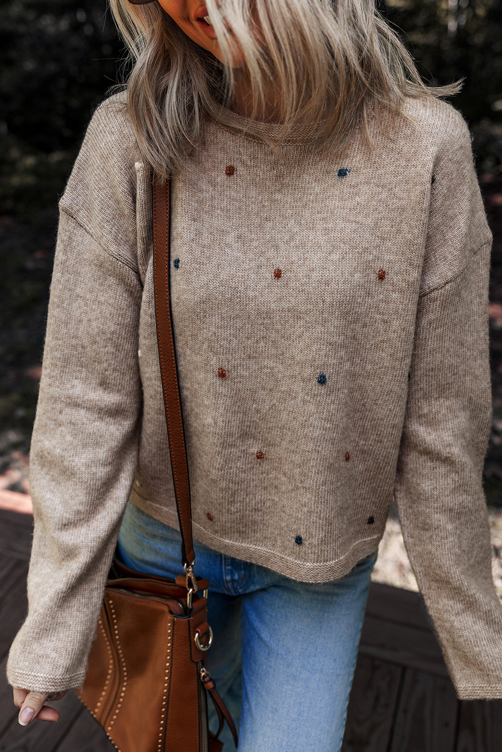 Drop Shoulder Sweater with Dots