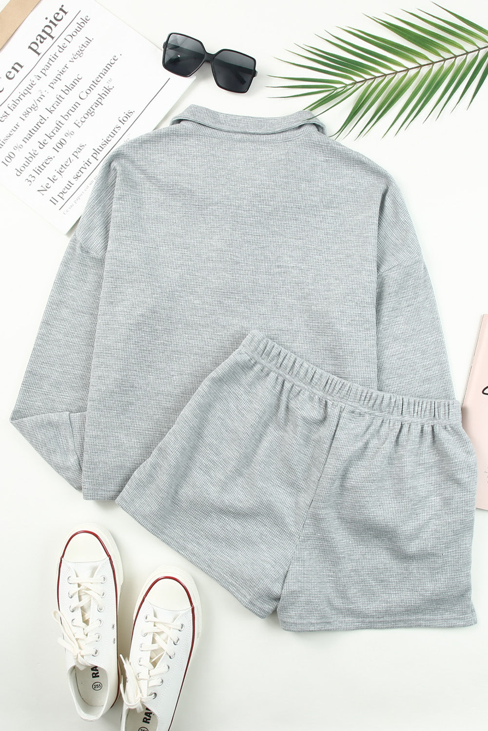 Ribbed Sweatshirt & High Waist Shorts Set