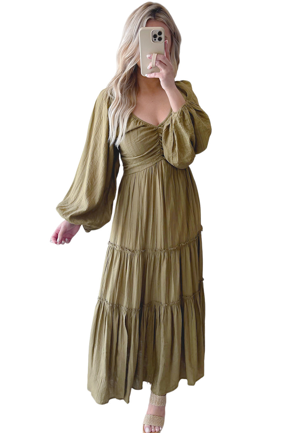 V Neck Bowknot Cutout Frill Tiered Maxi Dress
