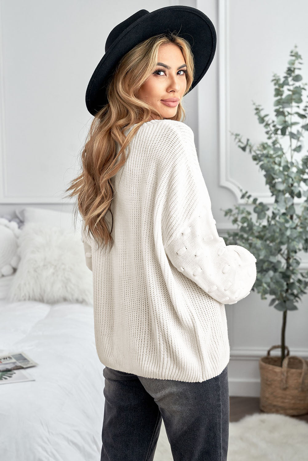 Bubble Sleeve Cropped Knit Sweater